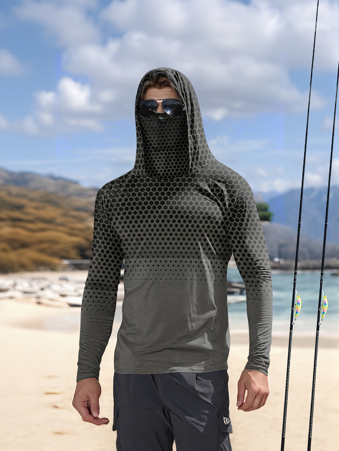 Grey Gradient Honeycomb Men Fi - Fishing Hoodie recension och pris